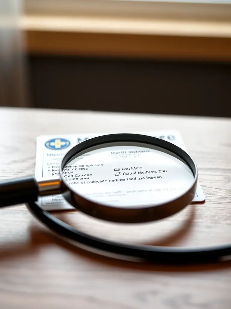A close-up shot of a Medicare card with a magnifying glass over it, symbolizing the importance of understanding your Medicare benefits.