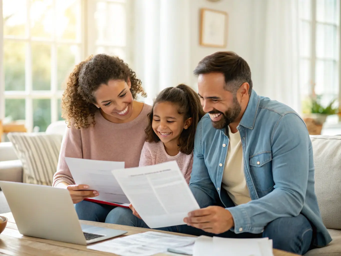 A family happily using their health insurance card at a doctor's office, illustrating the ease and convenience of using Provision Insurance's health insurance plans.