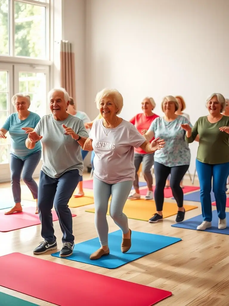 A diverse group of seniors participating in a fitness class, highlighting the importance of staying active and healthy with the right Medicare plan.