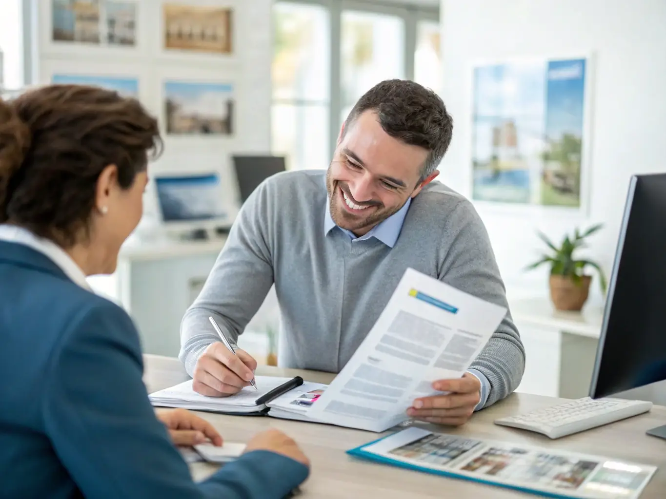 An image of a Provision Insurance Solutions agent helping a senior complete their Medicare enrollment paperwork with a smile.
