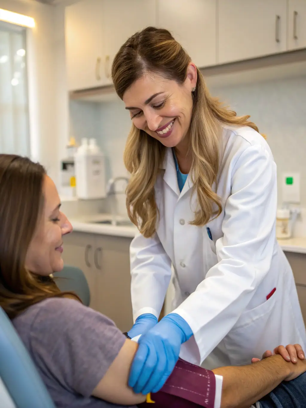An image of a Non-DOT specimen collection process, showing a phlebotomist carefully drawing blood, with a focus on patient comfort and safety at ClinRoute Diagnostic Logistics.